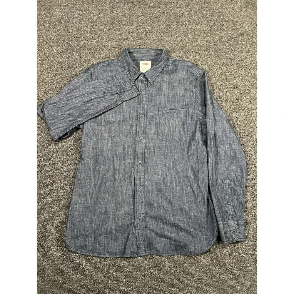 Levi's Denim Shirt Men's Large Dark Blue Denim Button Up‎ Western Pocket L/S